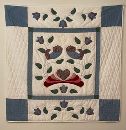 Country Style, Quilted Wall Hanging Doves, Flowers & Hearts.