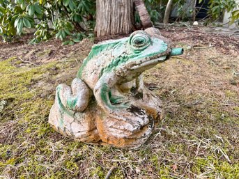 Vintage Polychrome Frog Fountain Outdoor Statuary