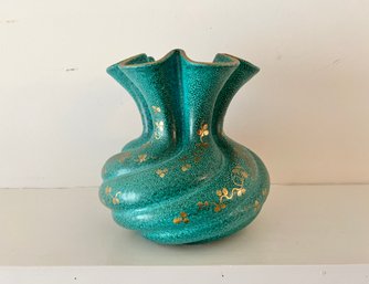 Vintage Large Italian Green And Gold Painted Art Pottery