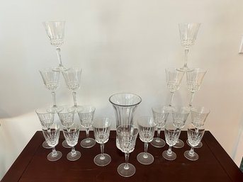 Clear Crystal Stemware, With Vase