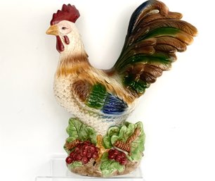 Vintage Striking Large Crackle Glaze Ceramic Rooster Sculpture