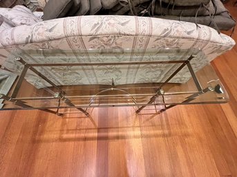 Bevelled Glass Top Brass Library Table