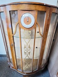 Curved Front Display Cabinet W/ Mounted Clock