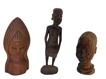 Trio Of Antique African Tribal Wood Figures
