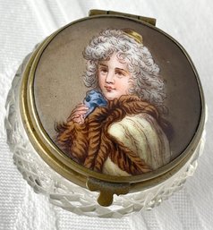 Antique Enameled Portrait Pill Box With Mirror Under Lid (mirror Is Not Reflective- See Pics)