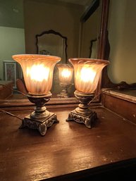 Pr Matching Table Sconces, With Amber Glass, Striking!