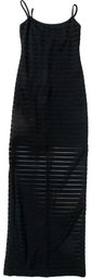 Michel Stephen, Paris, Long Spaghetti Strap Dress, Vertical Shadow Stripe, Size S