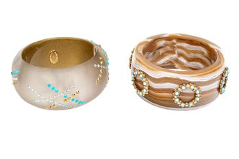 Lot Of Two Fabulous Bezazzled Chunky Patterned Chunky Slip On Bangle Bracelets, Including Alexis Bittar