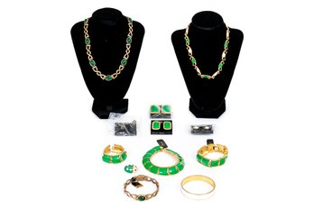 Monet Fun Lot Of Vintage Costume Jewelry Pieces, Mostly Green Tones, Some In Original Packaging