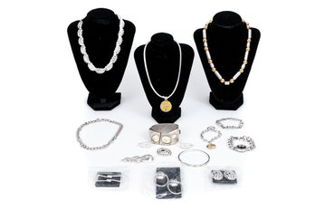 Monet Striking Silver Toned Lot Of Vintage Costume Jewelry Pieces, Some In Original Packaging