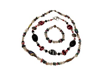 Gemstone & Glass Beaded Necklaces With Bracelet