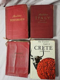 4 Travel Books - 3 Baedeker's Editions Date To 1909 With Maps Greece, Italy, And The Mediterranean