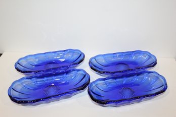 4 Gorgeous Blue Glass Serving/condiment Trays