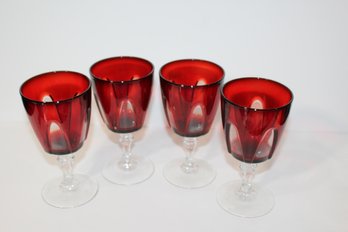 4 Vintage Ruby Red Cristal D'Arques Gothic Arch - Stemmed Wine Glasses - France