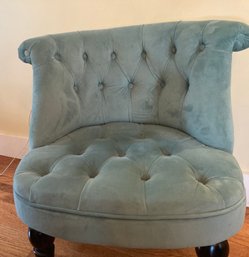 Tufted BlueTufted, Blue Velvet Vanity Chair With Rolling Casters