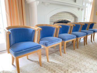 Set Six Custom Biedermeier Style Dining Chairs In Sky Blue Velvet