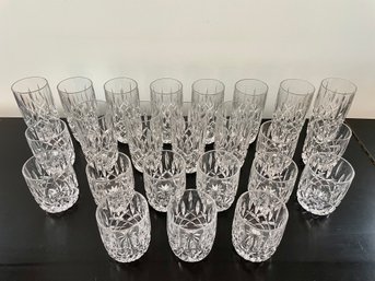 Twelve Highballs & Twelve Double Old Fashioned Cut Crystal Glasses