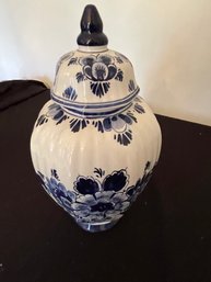 Antique Delft Hand Painted Cookie Jar From Holland