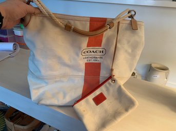 Coach Canvas & LeatherTote With Small Pouch
