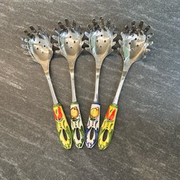 A Set Of 4 Italian - Ceramic Handled Pasta Servers