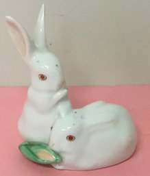 Herend Porcelain White Rabbits, Bunny Figurine.