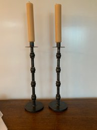 Pair Heavy Metal Tall Candlesticks