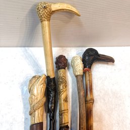 Unique Collection Of Five Strange Bird Canes With Bone Accents