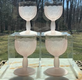 4 Vintage Taitu Rosa Lines Pink Frosted Glasses