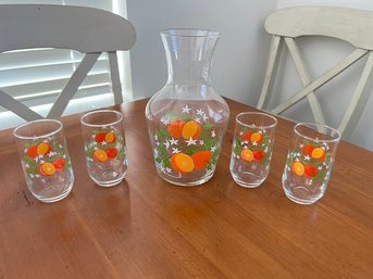 Vintage Juice Set, Carafe With 4 Matching Glasses