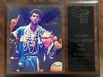 Kareem Abdul-jabbar And John Wooden Signed 3 Time Champions Photo   Numbered 336/1000