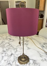 Antique Brass Table Lamp With Eggplant Colored Shade