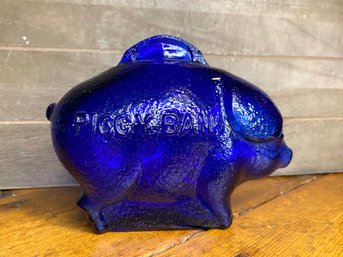 Vintage Cobalt Blue Glass Piggy Bank