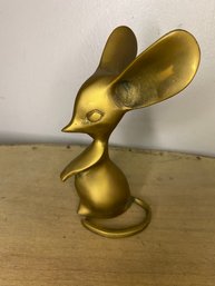 Mid Century Long Ear Solid Brass Mouse Figure