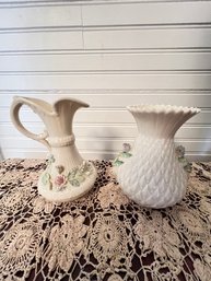 Two Belleek Pieces- Pitcher And Vase