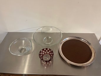 Vintage Tray And Three Glass Bowls