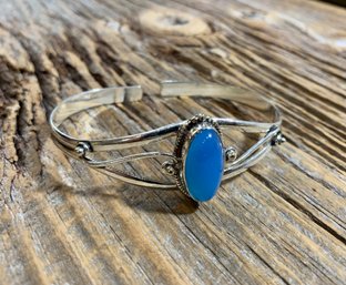 Sterling Silver And Blue Chalcedony Cuff Bracelet