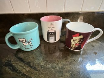 Lot Of (3) Miscellaneous Vintage Cat Mugs