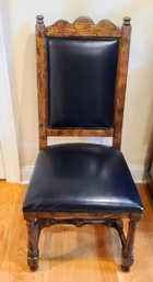 Century Furniture Company Vintage Hand-carved Black Leather And Wood Dining Chair