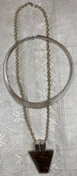 Lot Jewelry: Large Sterling Silver FAS Italy Twisted Chain Necklace - 925 Pendant W/ Stone DTR China - Choker