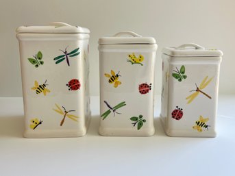 Trish Richman- 3 Ceramic Kitchen Containers: With Ladybug, Butterflies And Bees