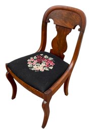 Antique Flame Oak Slipper Chair With Needlepoint Cushion