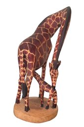 Hand Carved Wood Giraffe And Baby