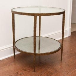 Crate & Barrel Glass Top Table With Mirror Shelf