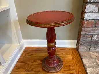 Small Turned Wood Red & Gilt Paint Decorated Side Table