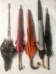 Eclectic Collection Of Five Vintage Umbrellas And Parasols