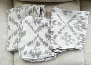 3 Gray And White Ikat Throw Pillow Cases