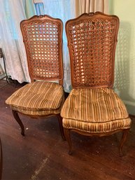 Pair Of Vintage Italian Style Caned Backed Chairs