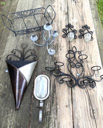 Iron And Metal Decor Lot - Candle Holder, Wall Locket And More