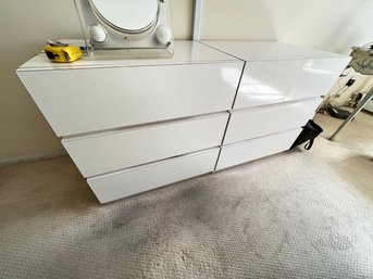 Pair Of White Formica Dressers, Each Has 3 Drawers,