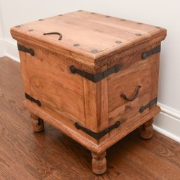 Vintage 20th Century Wood And Metal Rustic Storage Trunk Accent Table